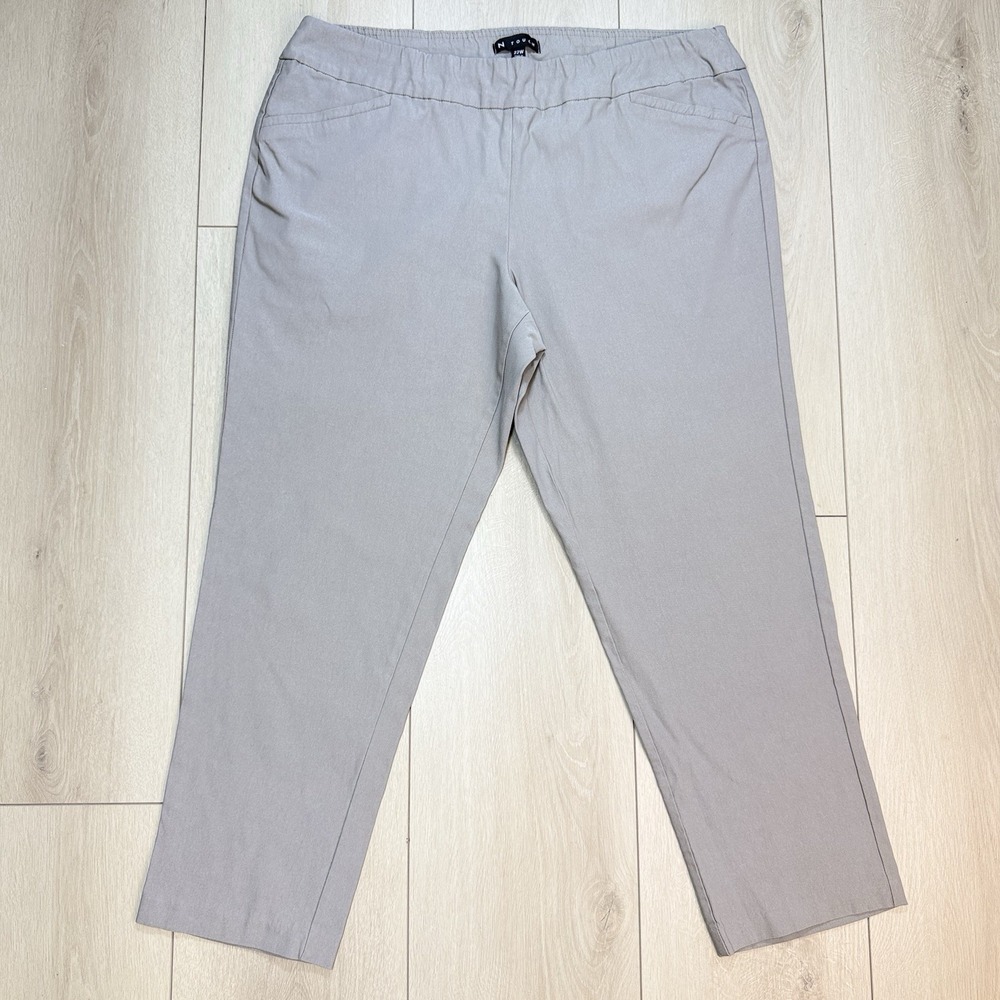 N Touch Womens 22W Tan Pull On Career Pants Slim Straight Stretch Plus Size ECU